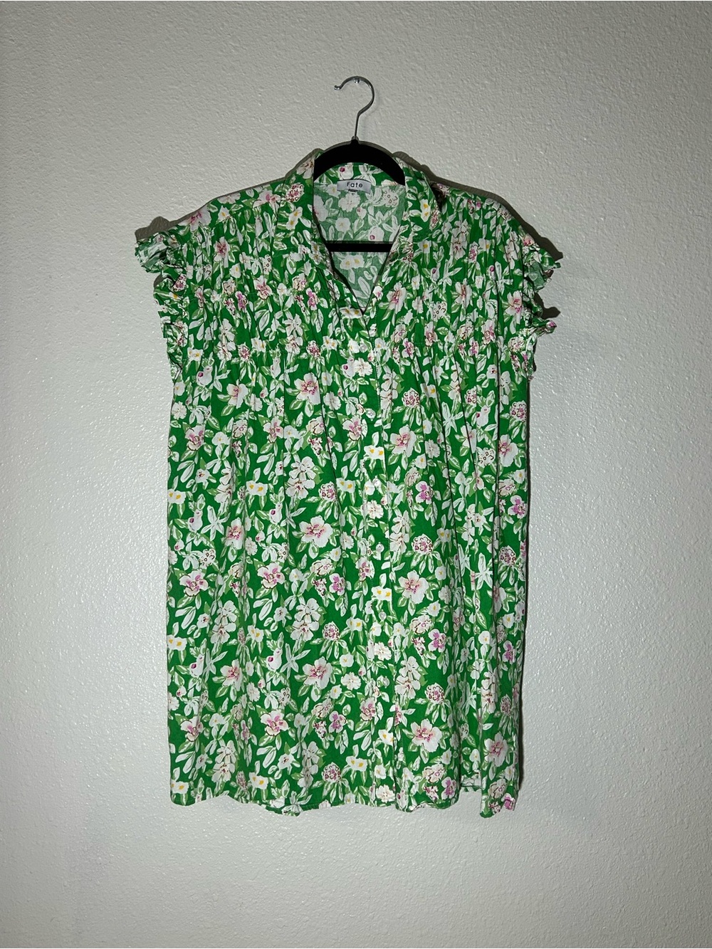 Fate Green Floral Ruffle Sleeve Shirt Dress Women’s Medium